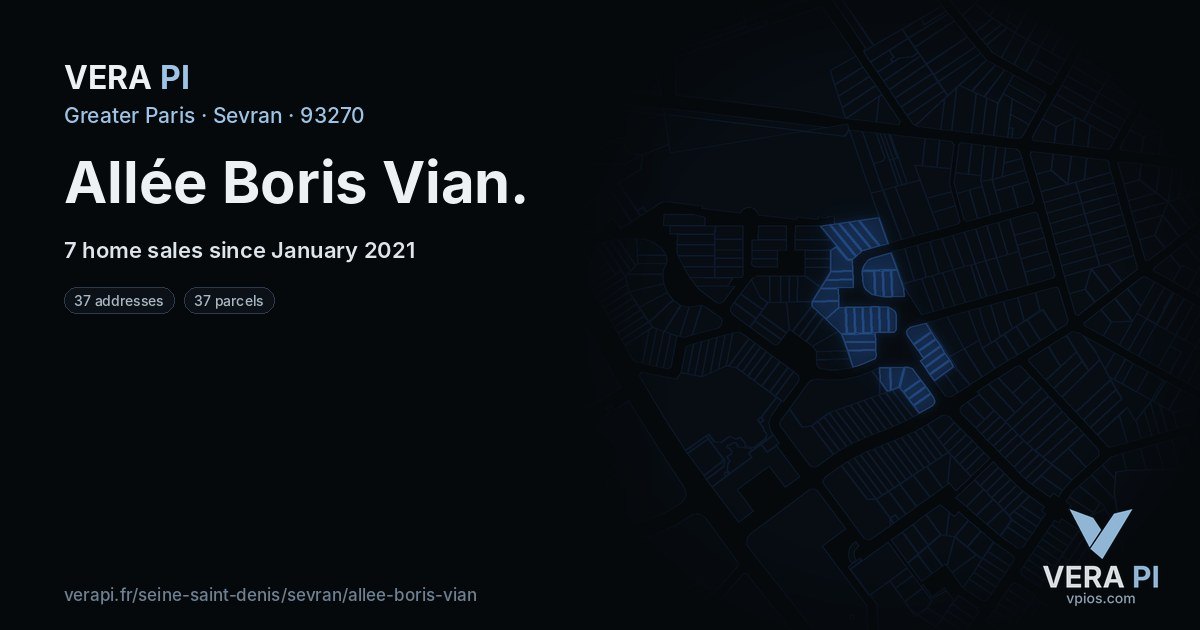 Allée Boris Vian, Sevran at night – every parcel coloured by the prices around it, the street's own parcels lit