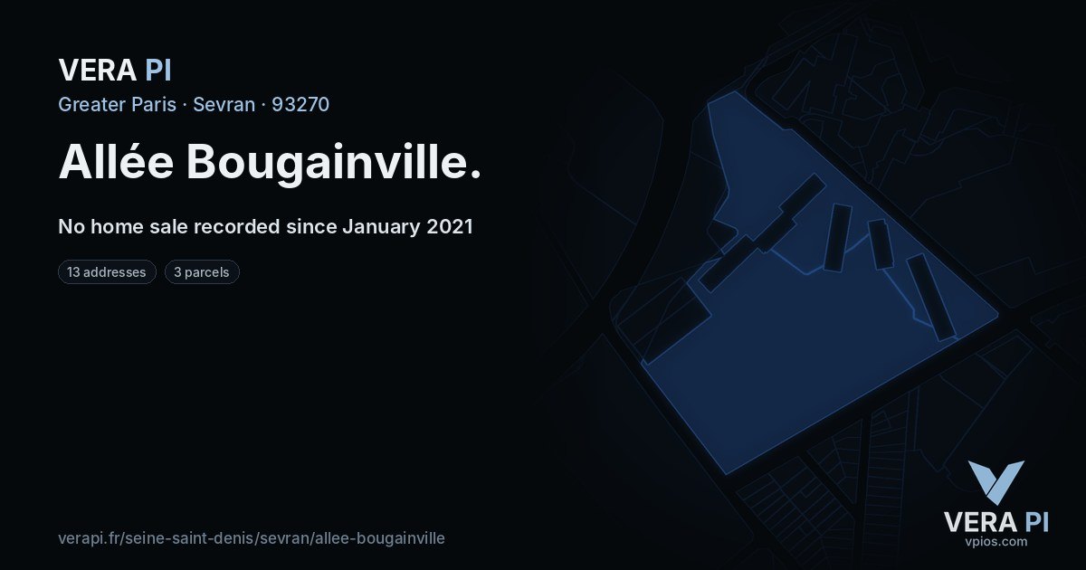 Allée Bougainville, Sevran at night – every parcel coloured by the prices around it, the street's own parcels lit