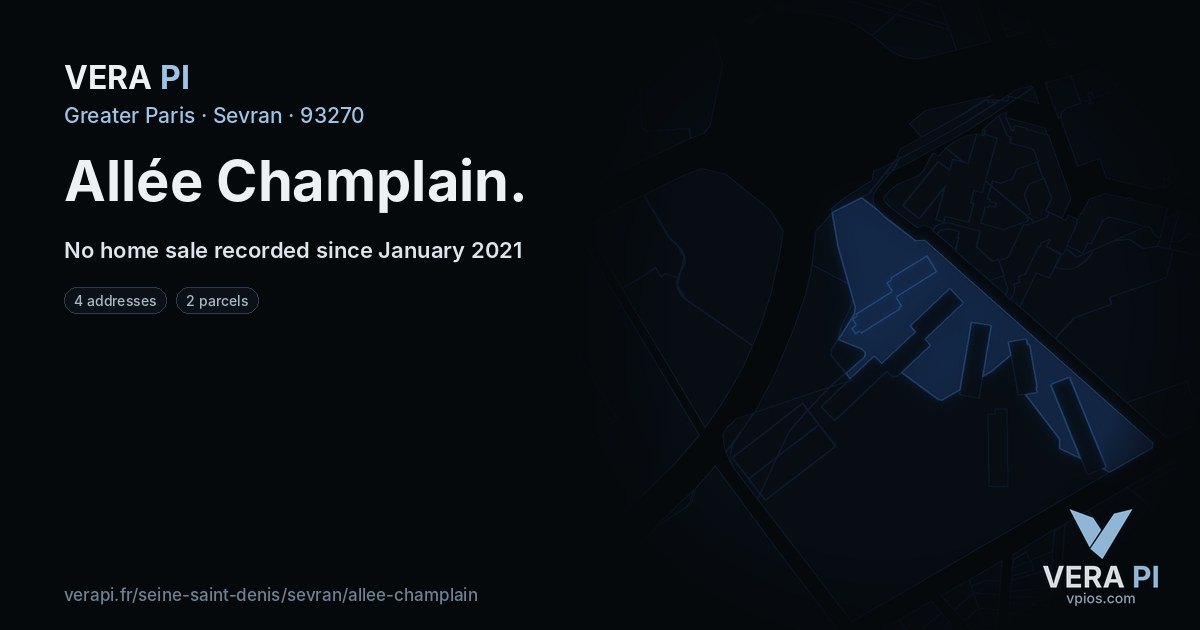 Allée Champlain, Sevran at night – every parcel coloured by the prices around it, the street's own parcels lit