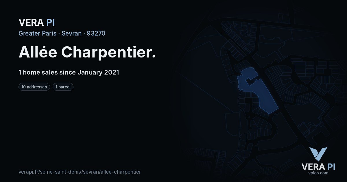 Allée Charpentier, Sevran at night – every parcel coloured by the prices around it, the street's own parcels lit