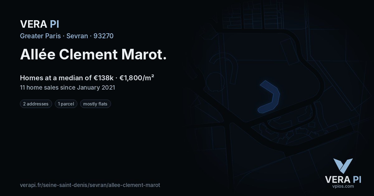 Allée Clement Marot, Sevran at night – every parcel coloured by the prices around it, the street's own parcels lit