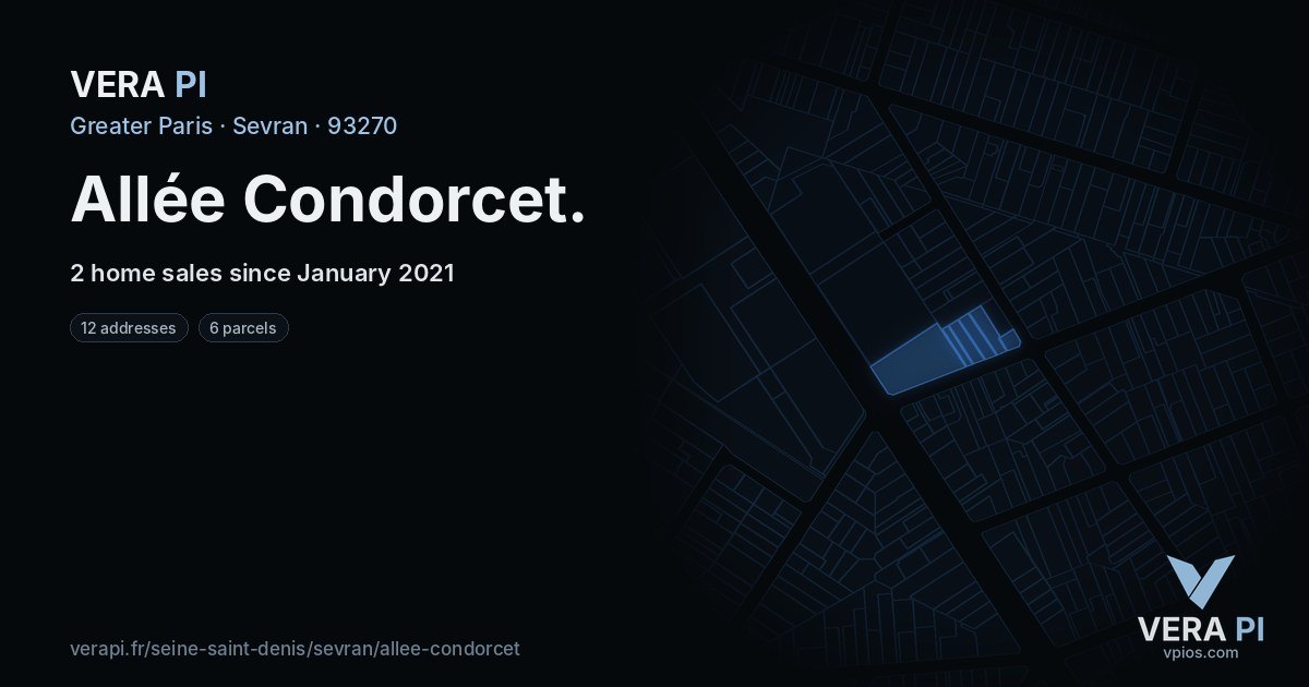 Allée Condorcet, Sevran at night – every parcel coloured by the prices around it, the street's own parcels lit