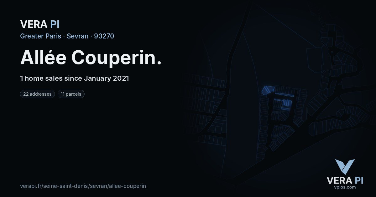 Allée Couperin, Sevran at night – every parcel coloured by the prices around it, the street's own parcels lit