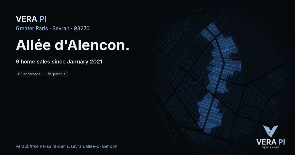Allée d'Alencon, Sevran at night – every parcel coloured by the prices around it, the street's own parcels lit