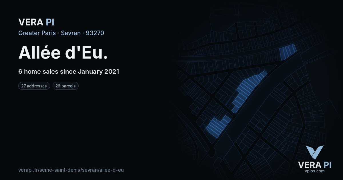 Allée d'Eu, Sevran at night – every parcel coloured by the prices around it, the street's own parcels lit
