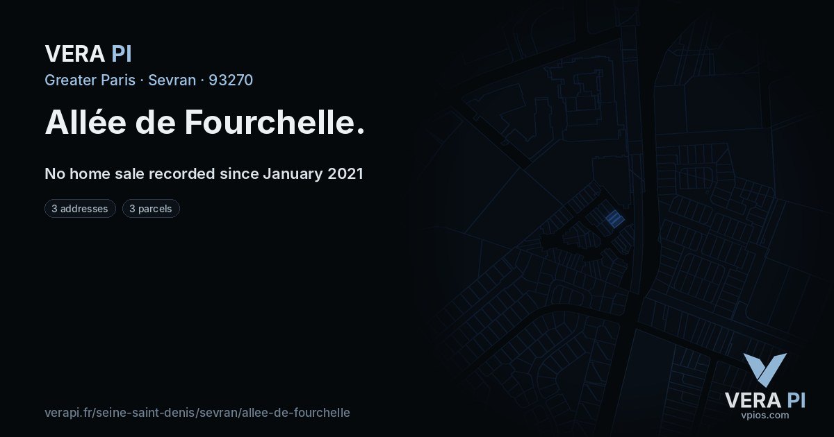 Allée de Fourchelle, Sevran at night – every parcel coloured by the prices around it, the street's own parcels lit