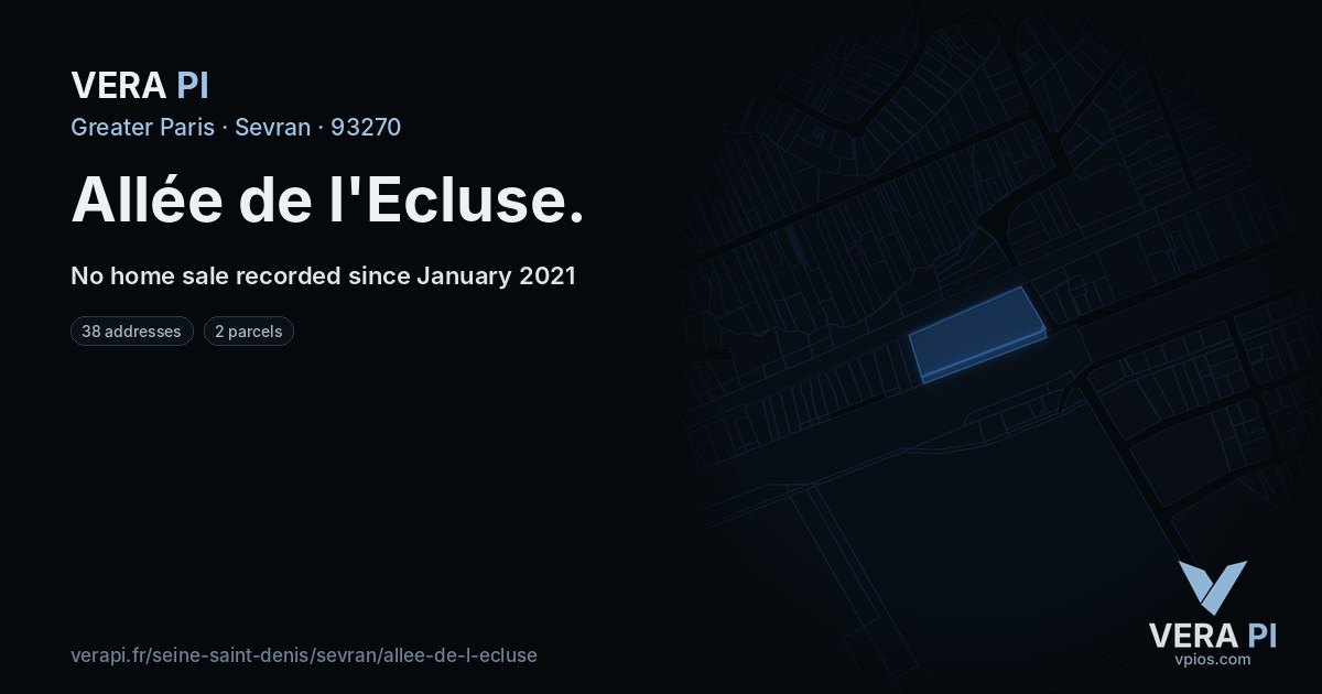 Allée de l'Ecluse, Sevran at night – every parcel coloured by the prices around it, the street's own parcels lit