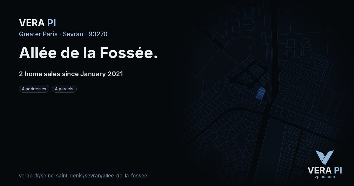 Allée de la Fossée, Sevran at night – every parcel coloured by the prices around it, the street's own parcels lit