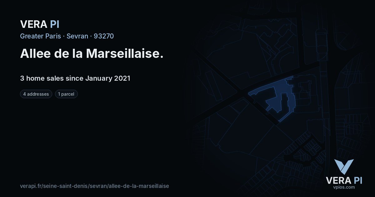 Allee de la Marseillaise, Sevran at night – every parcel coloured by the prices around it, the street's own parcels lit