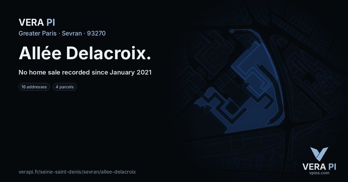 Allée Delacroix, Sevran at night – every parcel coloured by the prices around it, the street's own parcels lit