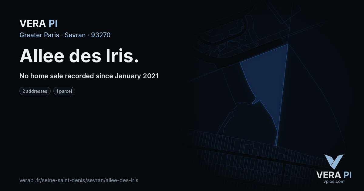 Allee des Iris, Sevran at night – every parcel coloured by the prices around it, the street's own parcels lit
