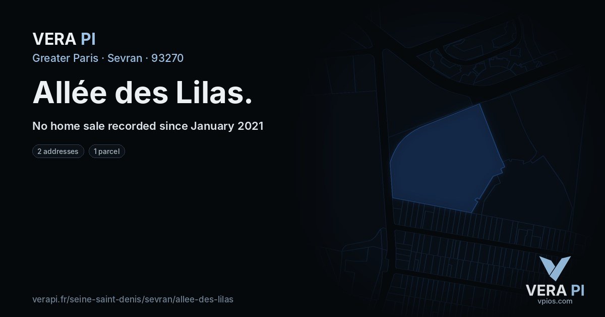 Allée des Lilas, Sevran at night – every parcel coloured by the prices around it, the street's own parcels lit