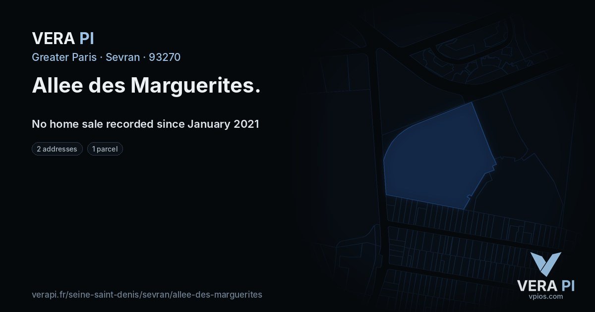 Allee des Marguerites, Sevran at night – every parcel coloured by the prices around it, the street's own parcels lit