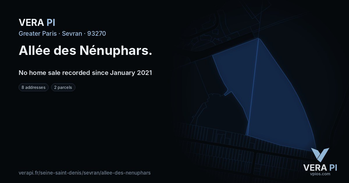 Allée des Nénuphars, Sevran at night – every parcel coloured by the prices around it, the street's own parcels lit