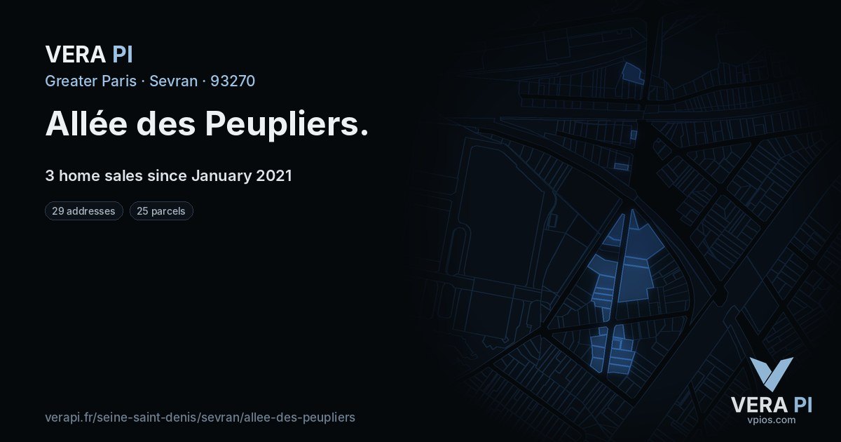 Allée des Peupliers, Sevran at night – every parcel coloured by the prices around it, the street's own parcels lit