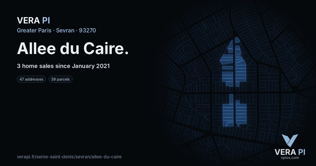 Allee du Caire, Sevran at night – every parcel coloured by the prices around it, the street's own parcels lit