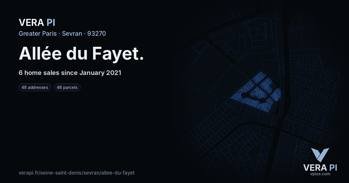 Allée du Fayet, Sevran at night – every parcel coloured by the prices around it, the street's own parcels lit