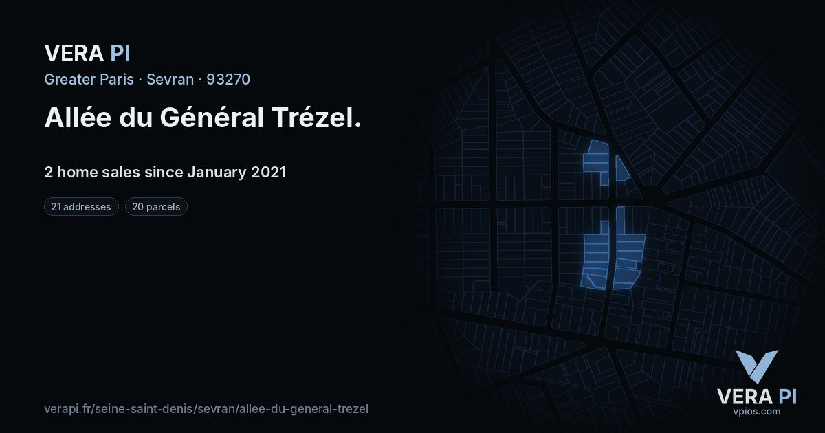 Allée du Général Trézel, Sevran at night – every parcel coloured by the prices around it, the street's own parcels lit