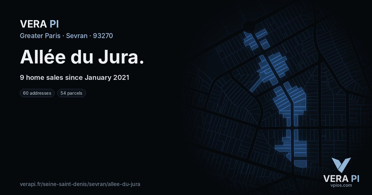 Allée du Jura, Sevran at night – every parcel coloured by the prices around it, the street's own parcels lit
