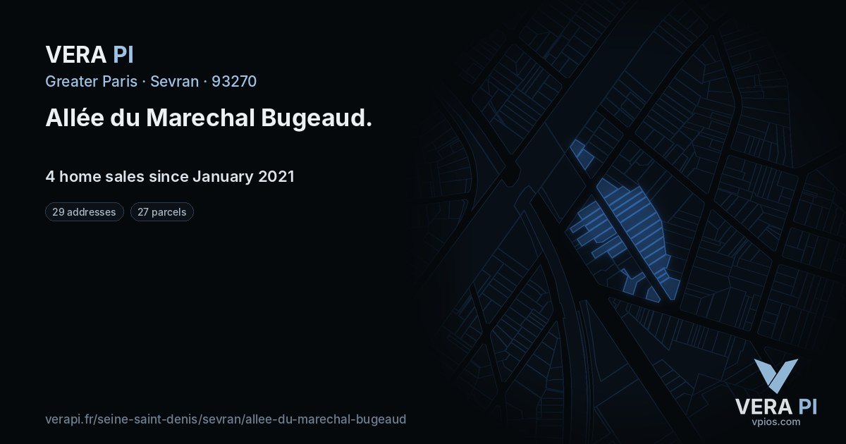 Allée du Marechal Bugeaud, Sevran at night – every parcel coloured by the prices around it, the street's own parcels lit