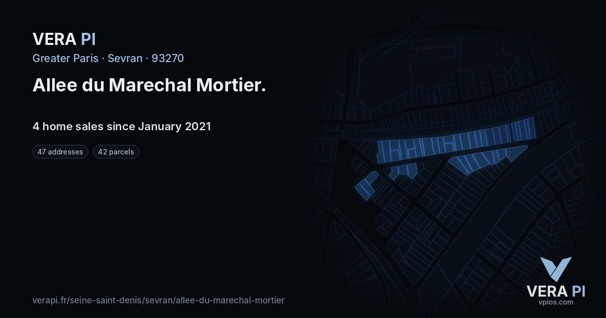 Allee du Marechal Mortier, Sevran at night – every parcel coloured by the prices around it, the street's own parcels lit