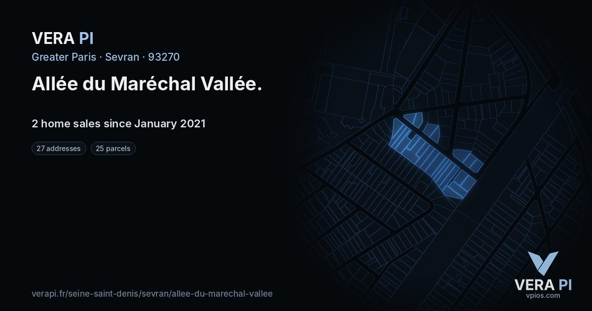 Allée du Maréchal Vallée, Sevran at night – every parcel coloured by the prices around it, the street's own parcels lit