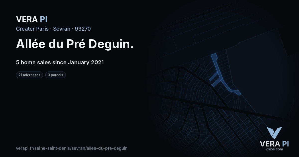 Allée du Pré Deguin, Sevran at night – every parcel coloured by the prices around it, the street's own parcels lit