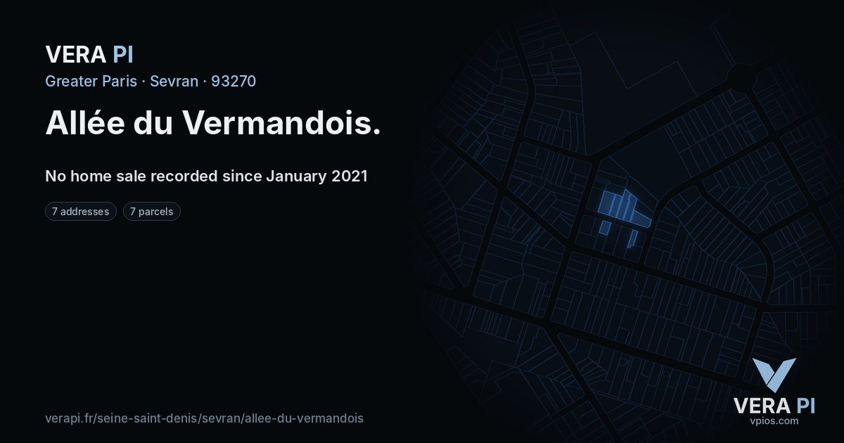 Allée du Vermandois, Sevran at night – every parcel coloured by the prices around it, the street's own parcels lit