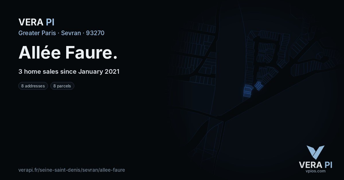Allée Faure, Sevran at night – every parcel coloured by the prices around it, the street's own parcels lit