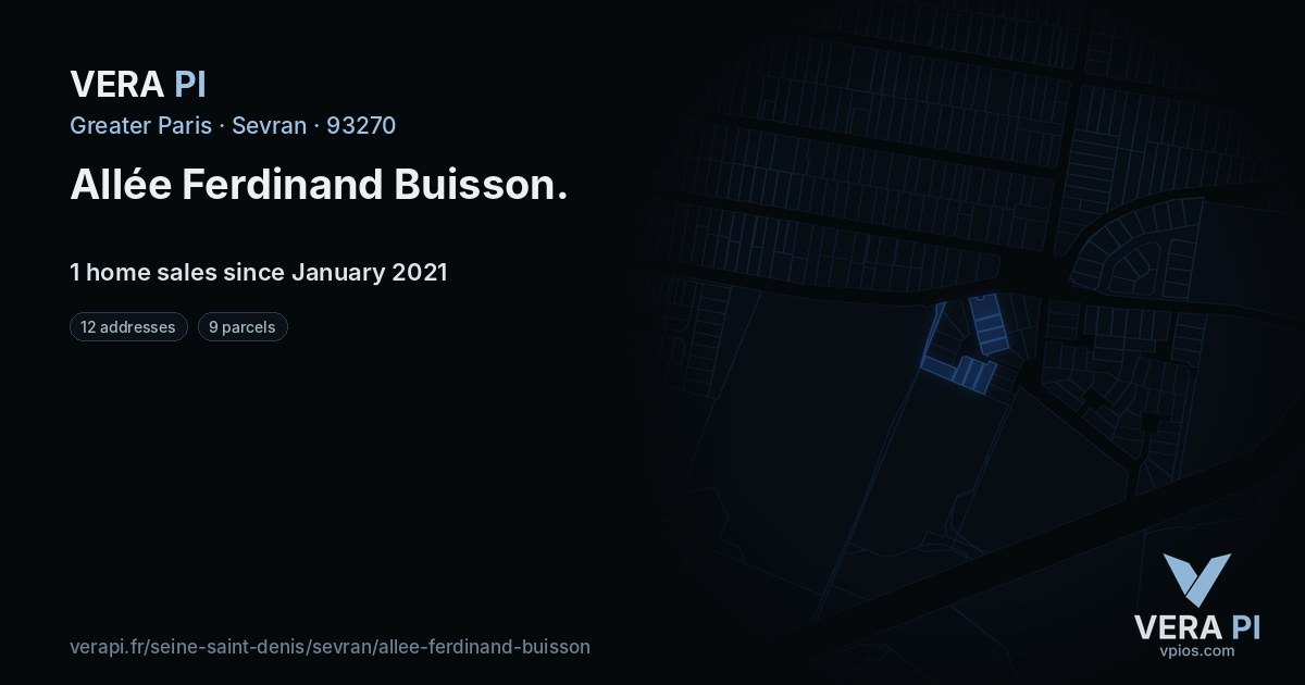 Allée Ferdinand Buisson, Sevran at night – every parcel coloured by the prices around it, the street's own parcels lit