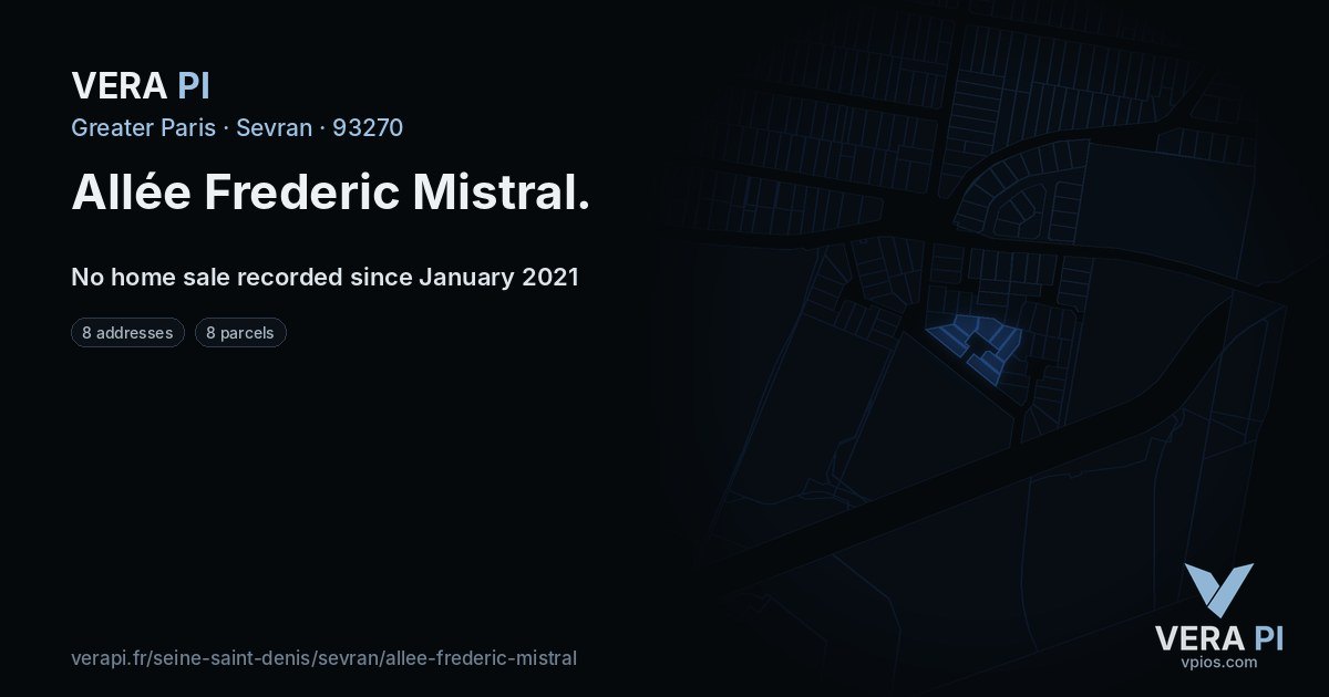 Allée Frederic Mistral, Sevran at night – every parcel coloured by the prices around it, the street's own parcels lit