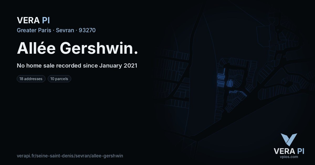 Allée Gershwin, Sevran at night – every parcel coloured by the prices around it, the street's own parcels lit