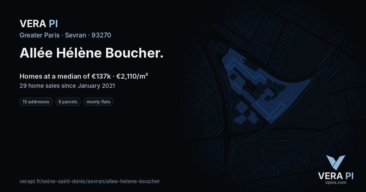 Allée Hélène Boucher, Sevran at night – every parcel coloured by the prices around it, the street's own parcels lit