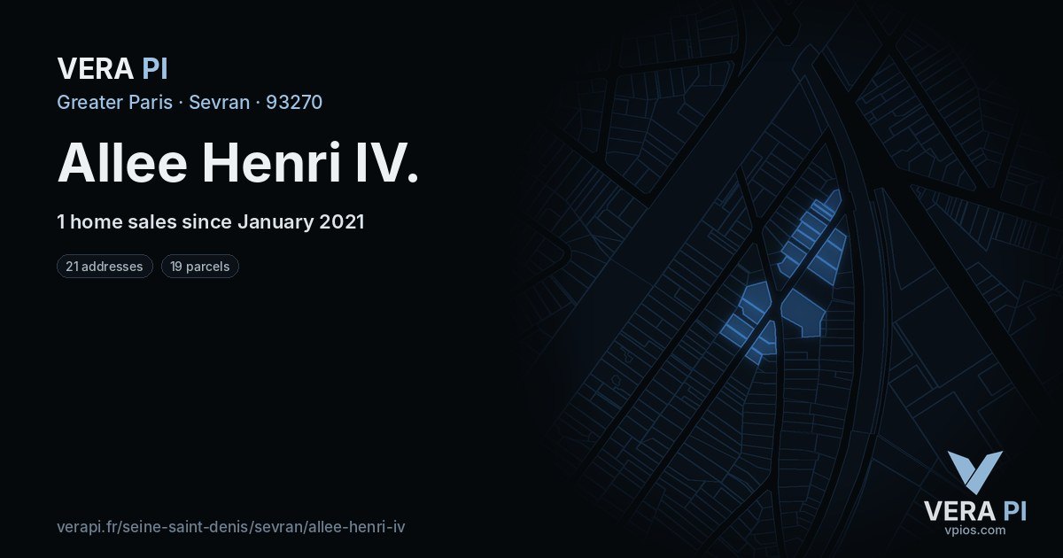 Allee Henri IV, Sevran at night – every parcel coloured by the prices around it, the street's own parcels lit