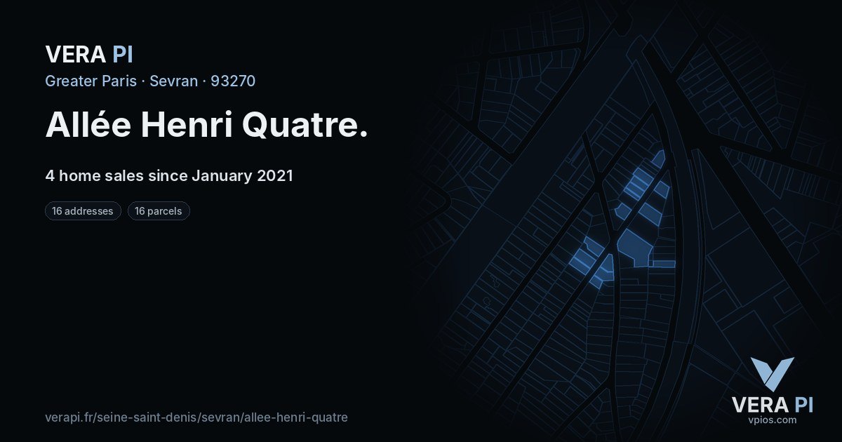 Allée Henri Quatre, Sevran at night – every parcel coloured by the prices around it, the street's own parcels lit