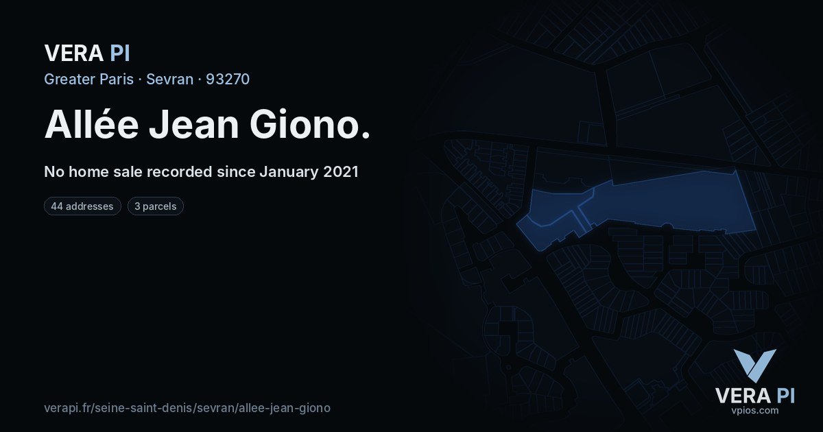 Allée Jean Giono, Sevran at night – every parcel coloured by the prices around it, the street's own parcels lit