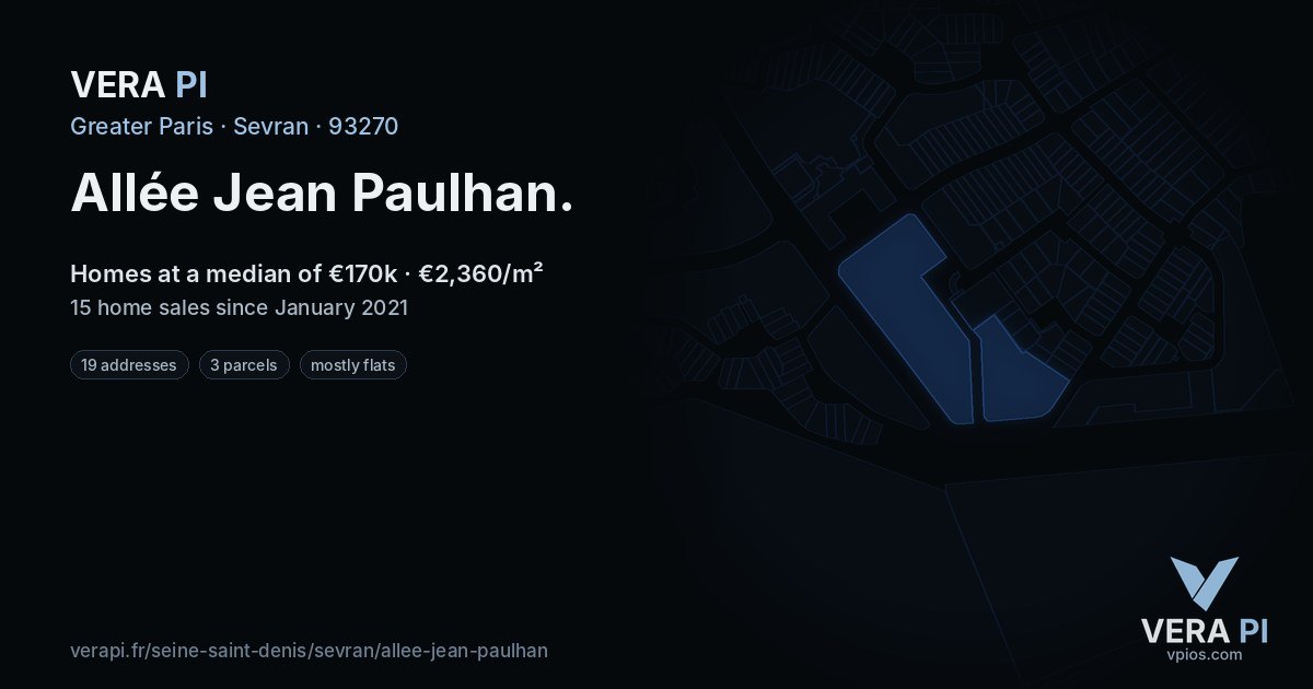 Allée Jean Paulhan, Sevran at night – every parcel coloured by the prices around it, the street's own parcels lit