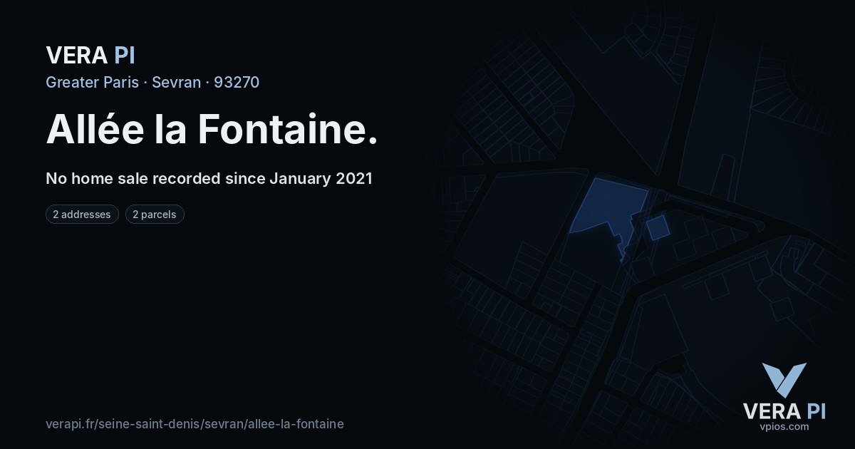 Allée la Fontaine, Sevran at night – every parcel coloured by the prices around it, the street's own parcels lit