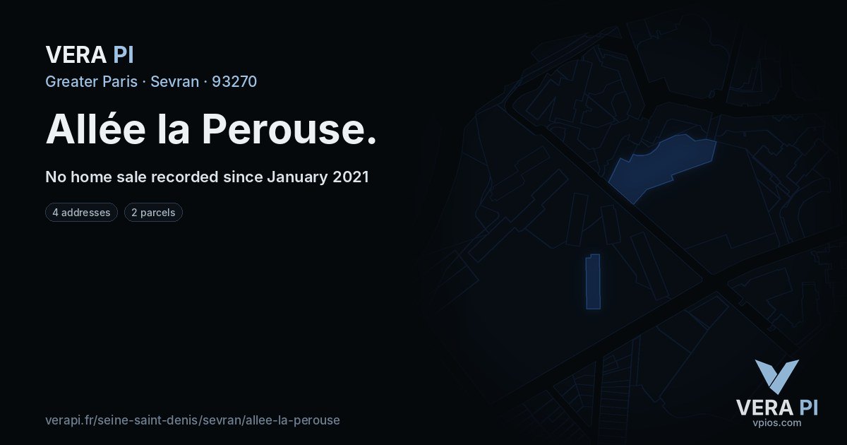 Allée la Perouse, Sevran at night – every parcel coloured by the prices around it, the street's own parcels lit