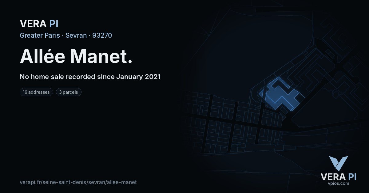Allée Manet, Sevran at night – every parcel coloured by the prices around it, the street's own parcels lit