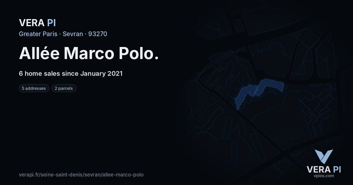 Allée Marco Polo, Sevran at night – every parcel coloured by the prices around it, the street's own parcels lit