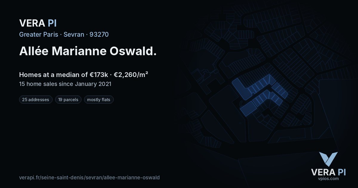 Allée Marianne Oswald, Sevran at night – every parcel coloured by the prices around it, the street's own parcels lit