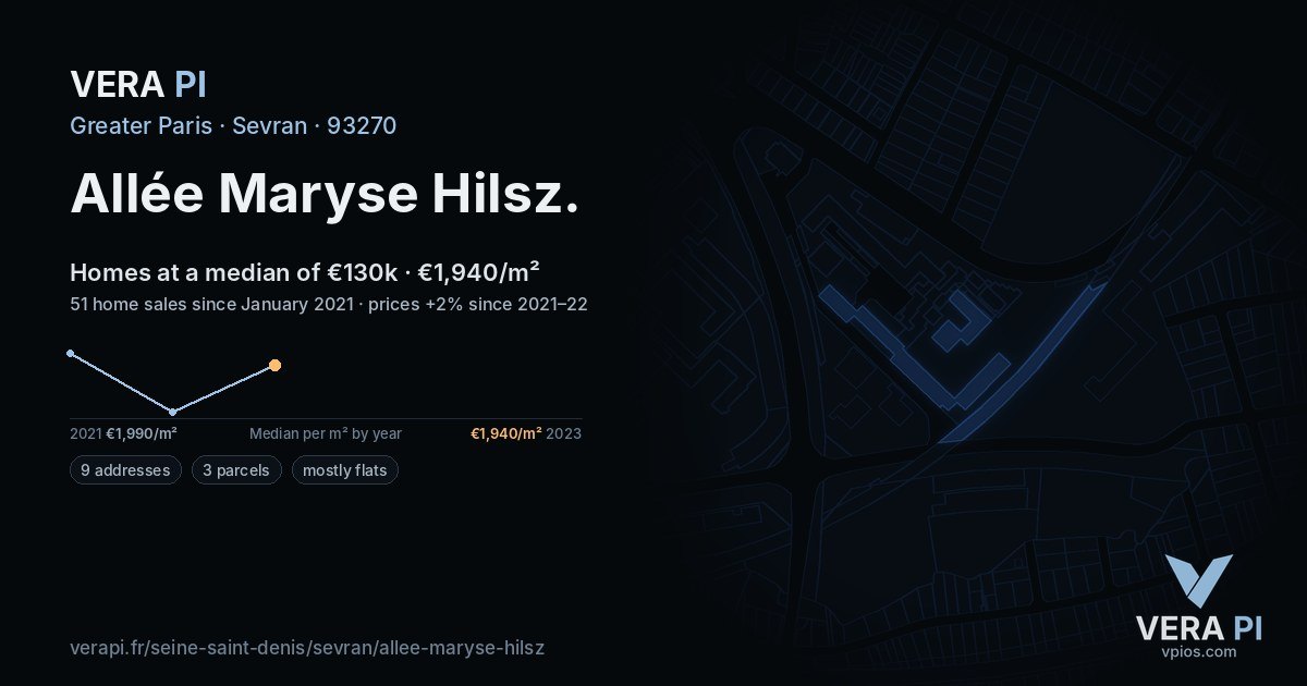 Allée Maryse Hilsz, Sevran at night – every parcel coloured by the prices around it, the street's own parcels lit