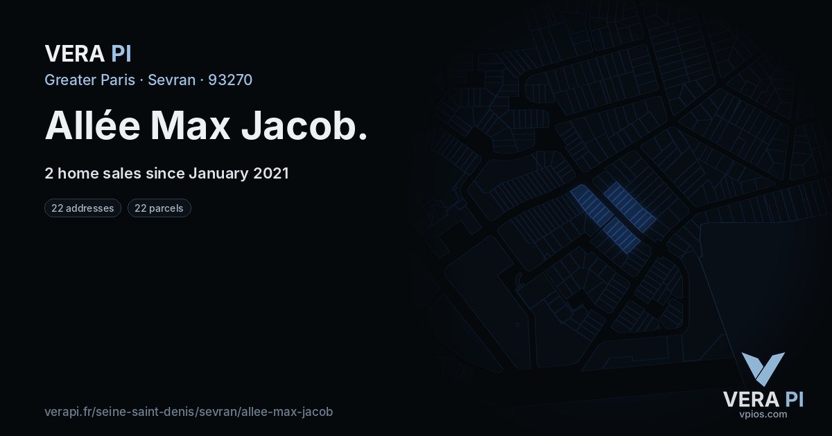 Allée Max Jacob, Sevran at night – every parcel coloured by the prices around it, the street's own parcels lit