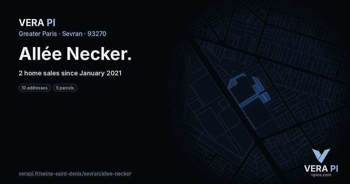 Allée Necker, Sevran at night – every parcel coloured by the prices around it, the street's own parcels lit
