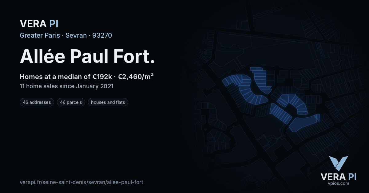 Allée Paul Fort, Sevran at night – every parcel coloured by the prices around it, the street's own parcels lit