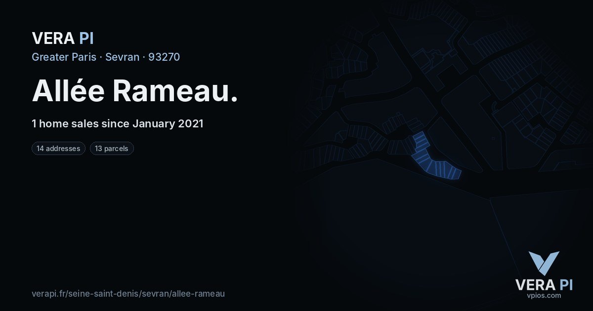 Allée Rameau, Sevran at night – every parcel coloured by the prices around it, the street's own parcels lit