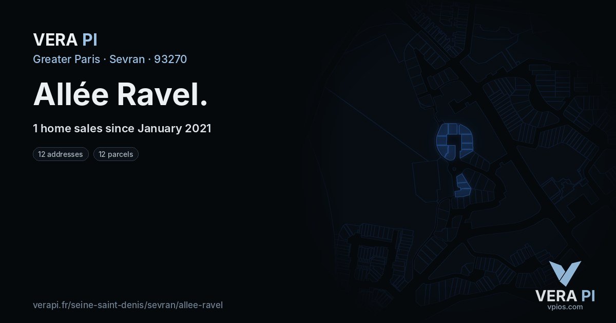 Allée Ravel, Sevran at night – every parcel coloured by the prices around it, the street's own parcels lit