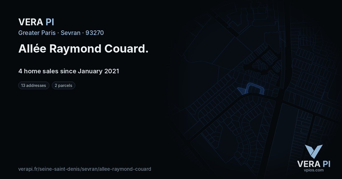 Allée Raymond Couard, Sevran at night – every parcel coloured by the prices around it, the street's own parcels lit