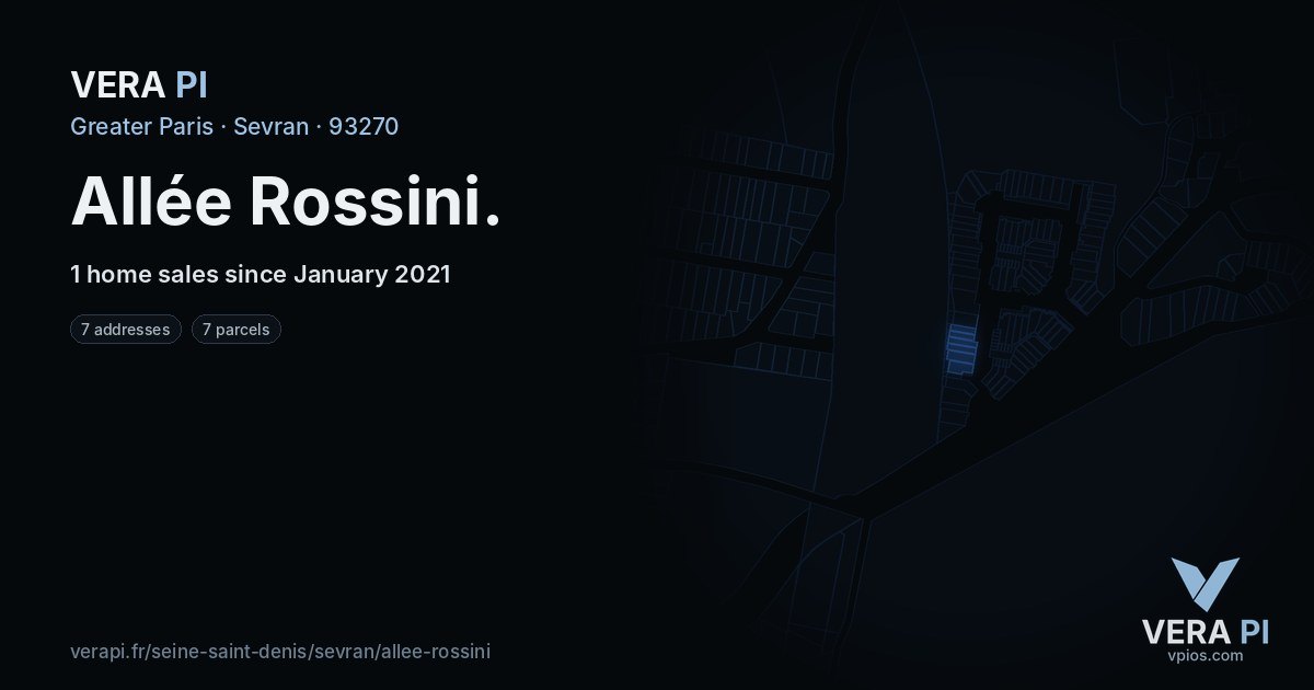 Allée Rossini, Sevran at night – every parcel coloured by the prices around it, the street's own parcels lit